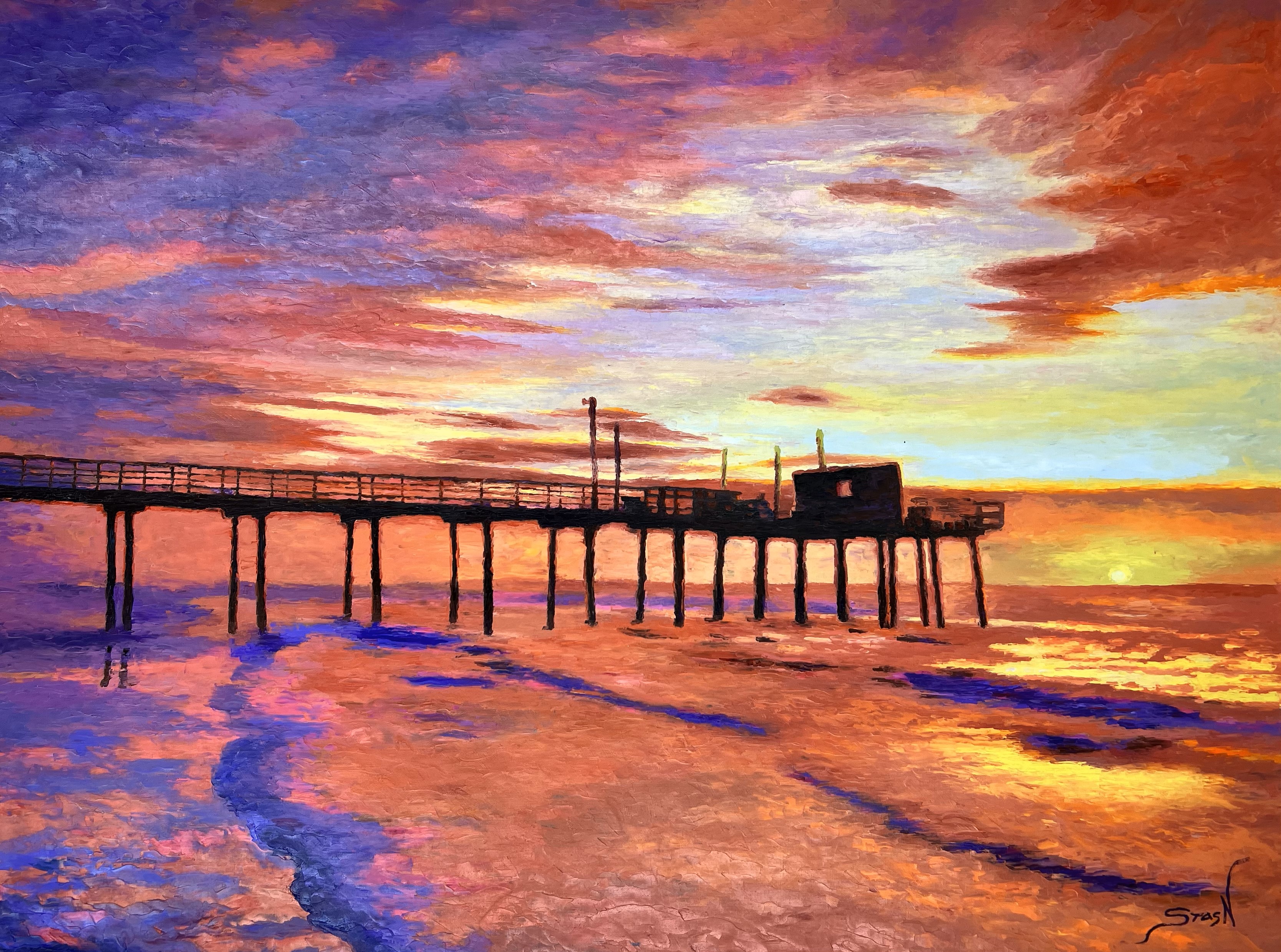 STAS NAMIN - Fishing Pier - Oil on Canvas - 36x48 inches