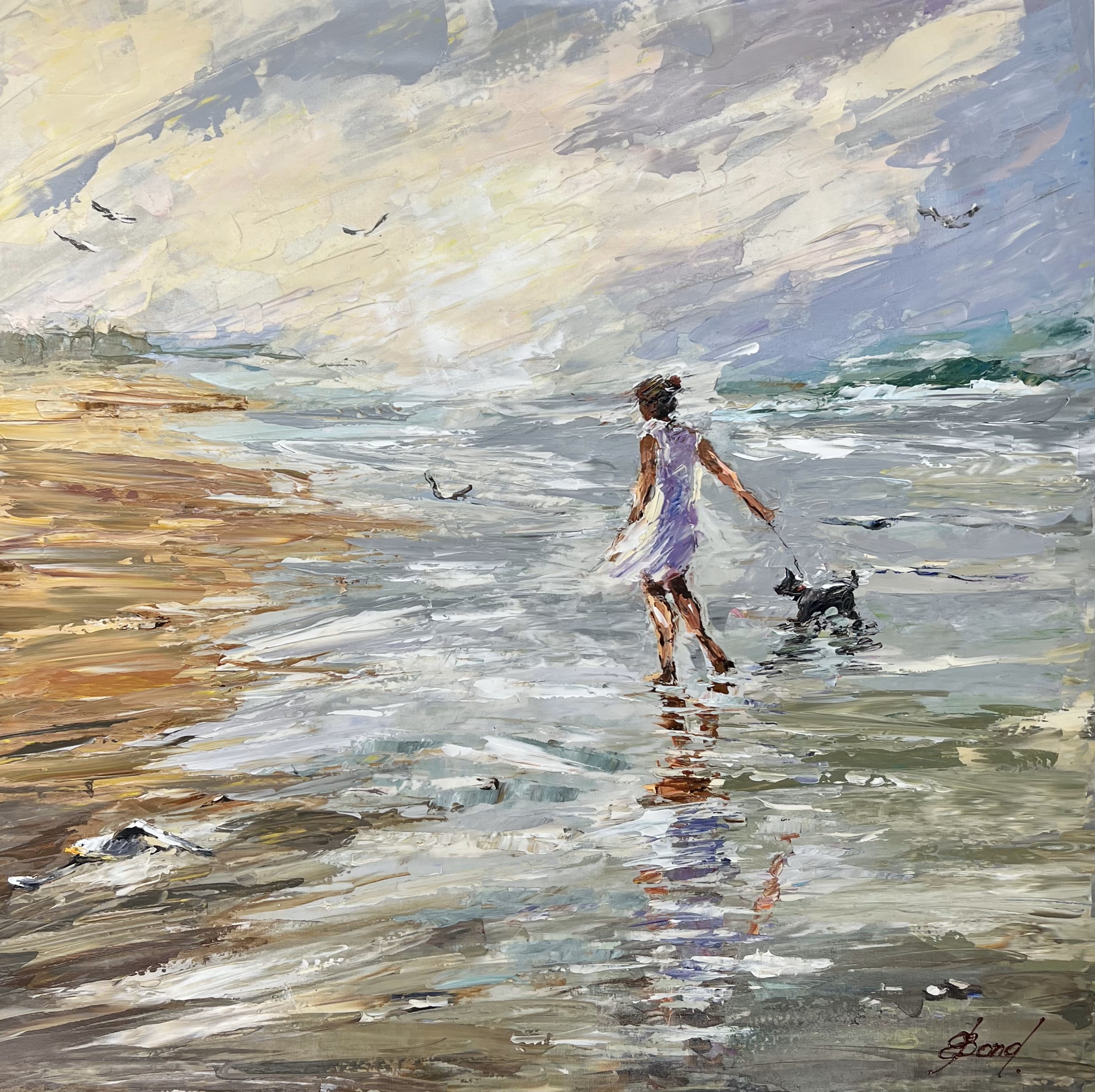 ELENA BOND - Sea Stroll - Mixed Media Canvas - 32x32 inches