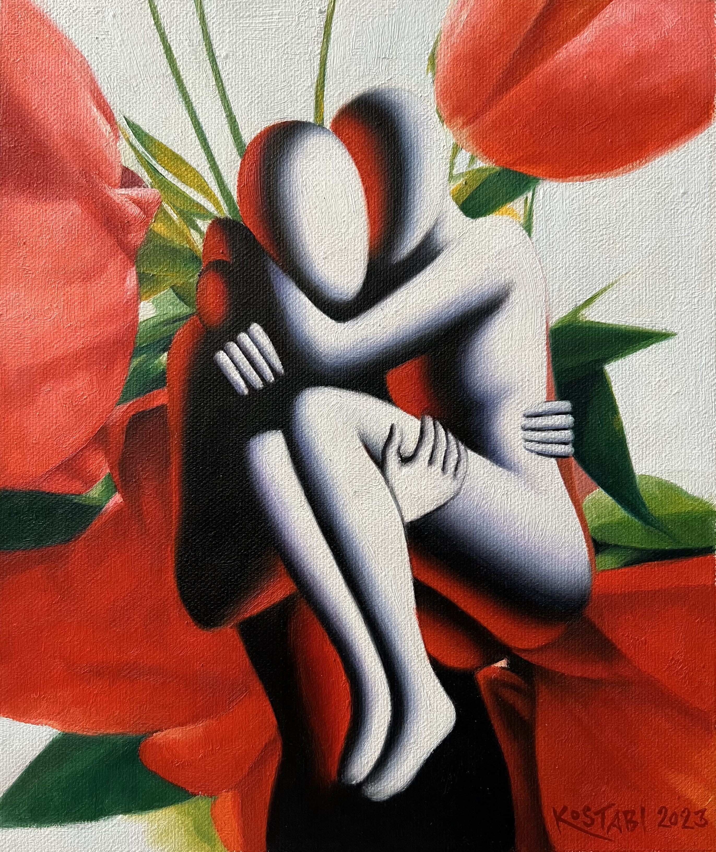 MARK KOSTABI - Blooming Romance - Oil on Canvas - 10.5x12.5 inches