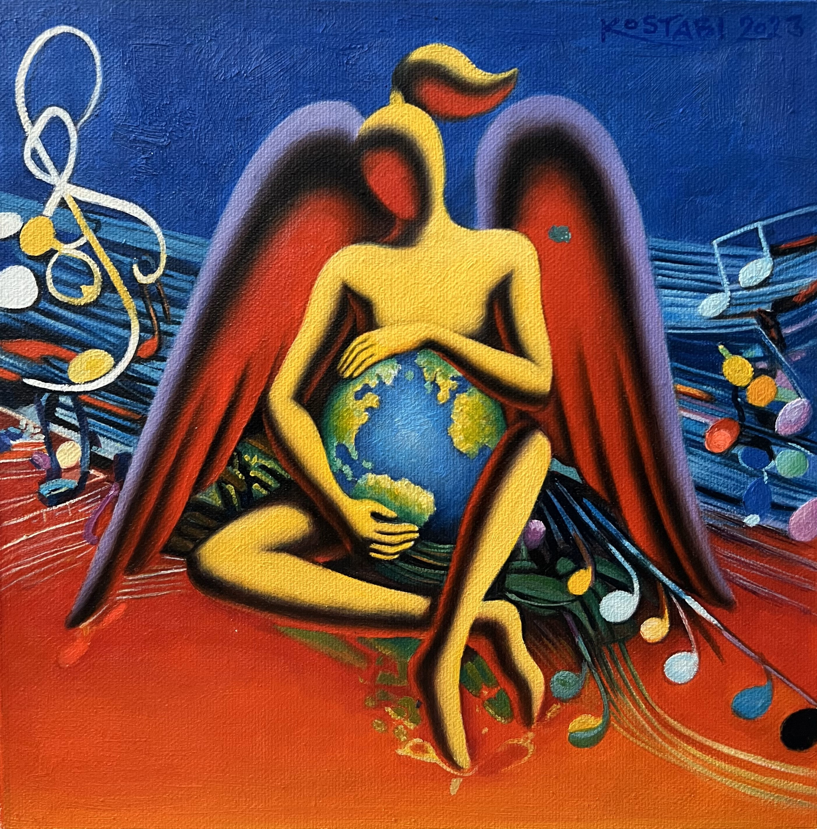 MARK KOSTABI - Harmonic Spiritual Protection - Oil on Canvas - 12x12 inches