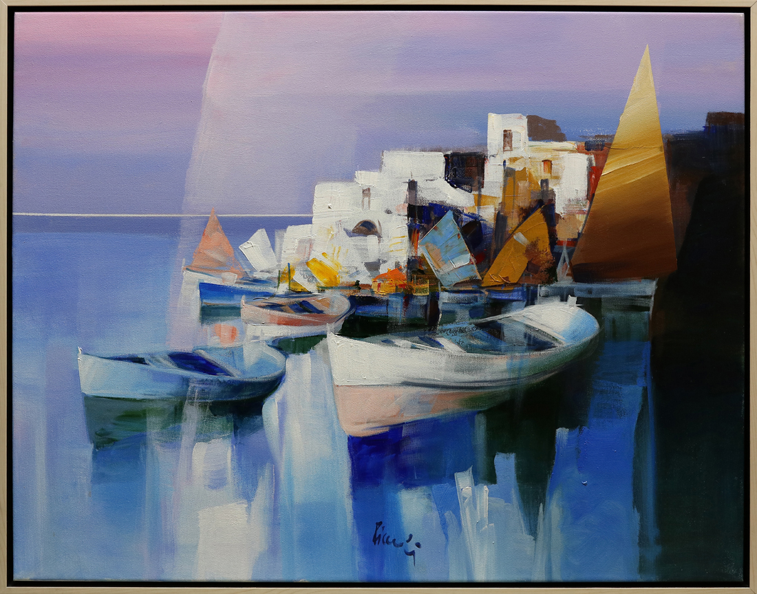 PIETRO PICCOLI - Alghero, The Port of Sardinia - Mixed Media on Canvas - 28x35 inches