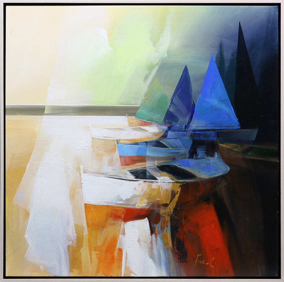 PIETRO PICCOLI - Sails In The Night - Mixed Media on Canvas - 31x31 inches