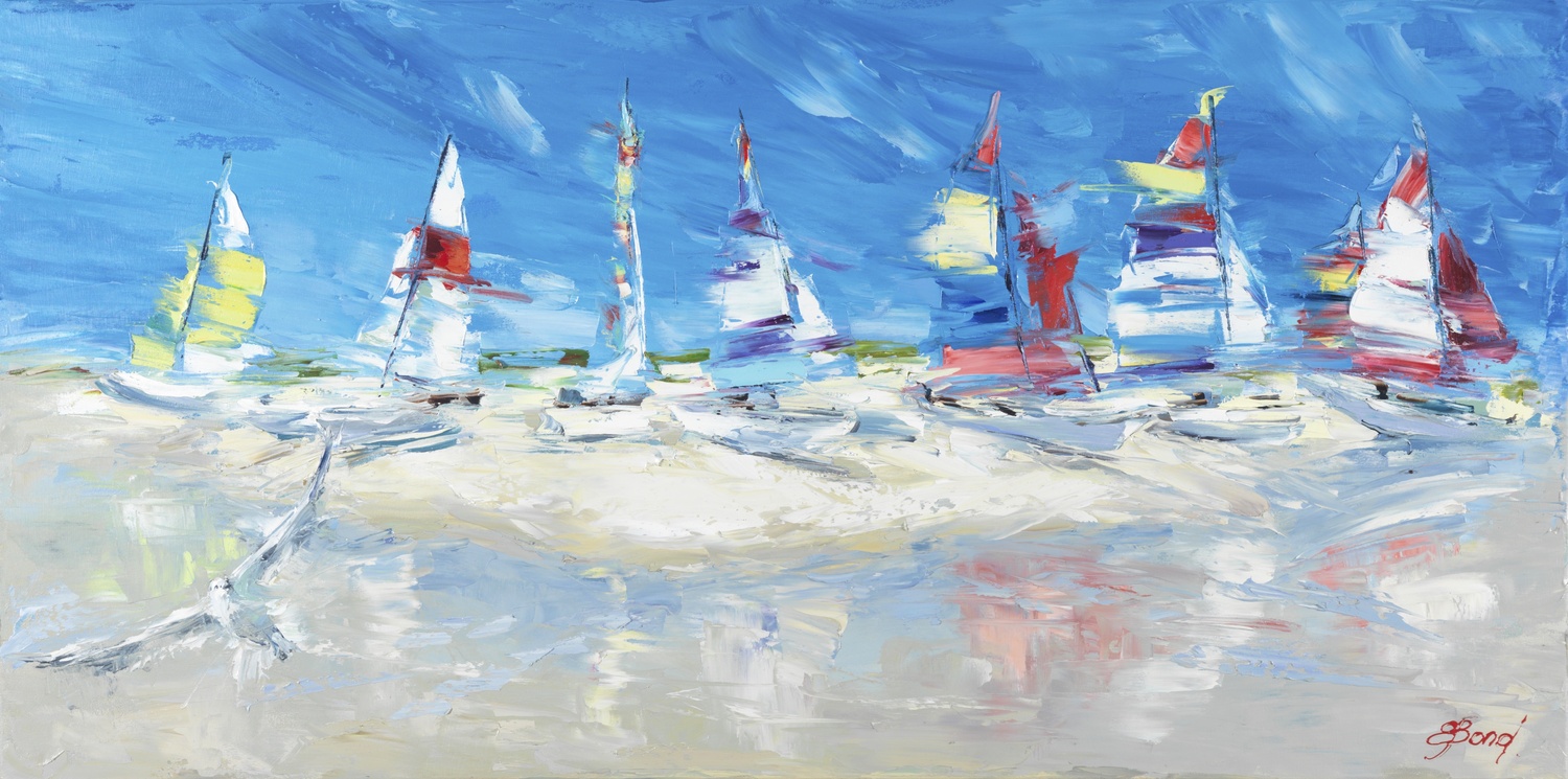 ELENA BOND - Sailing Stone Harbor - Oil on Canvas - 24x48 inches