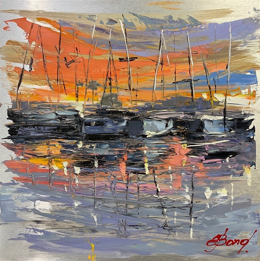 ELENA BOND - Sun Down - Oil on Metal Panel - 12x12 inches