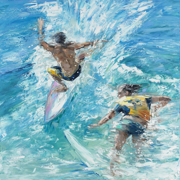 ELENA BOND - Surftime ll - Mixed Media on Canvas - 20x20 inches