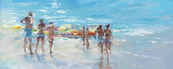 ELENA BOND - Perfect Beach Day - Mixed Media on Canvas - 24x60 inches