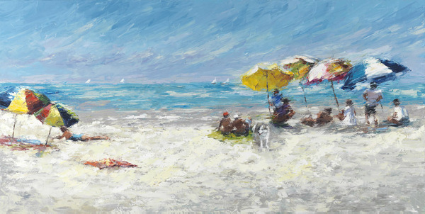 ELENA BOND - Meet Me At The Beach - Mixed Media on Canvas - 30x60 inches