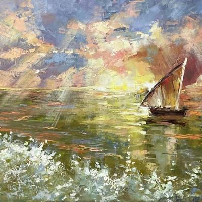 ELENA BOND - Sunlit Sailboat - Oil on Canvas - 24x36 inches