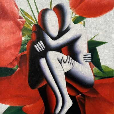 MARK KOSTABI - Blooming Romance - Oil on Canvas - 10.5x12.5 inches