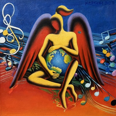 MARK KOSTABI - Harmonic Spiritual Protection - Oil on Canvas - 12x12 inches