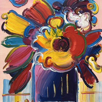 PETER MAX - Abstract Flowers - Acrylic on Paper - 16x12 inches