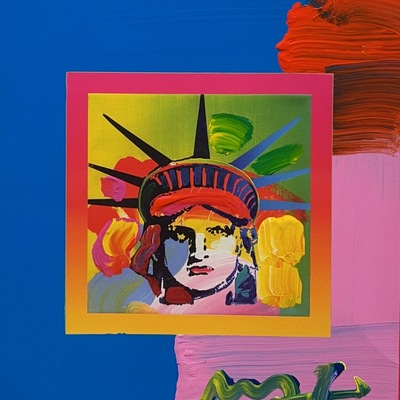 PETER MAX - Liberty Head on Blends - Acrylic/Lithograph/Paper - 12.75x10 inches
