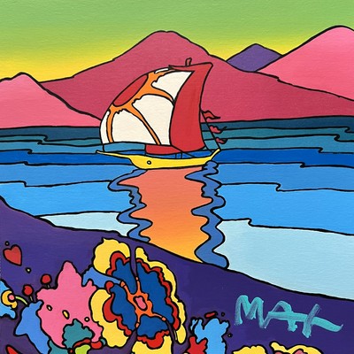 PETER MAX - Sunset Sail - Acrylic/Lithograph/Paper - 11x11 inches