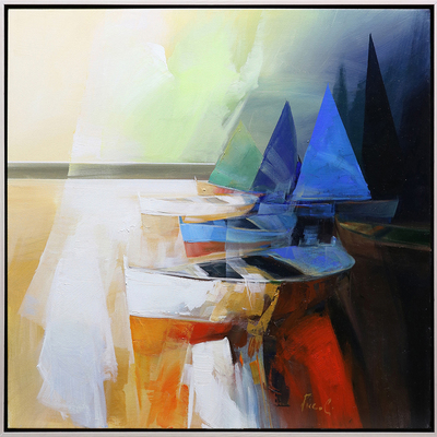 PIETRO PICCOLI - Sails In The Night - Mixed Media on Canvas - 31x31 inches