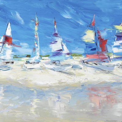 ELENA BOND -  Sailing Stone Harbor - Oil on Canvas - 24x48 inches