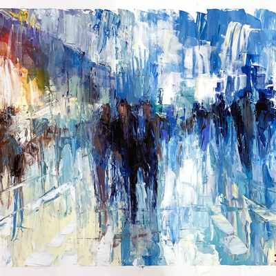 ELENA BOND -  Evening Out - Oil on Paper - 22x30 inches