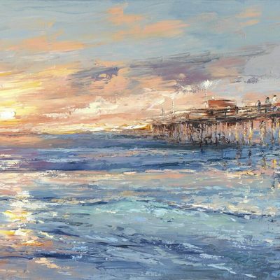 ELENA BOND -  On The Pier At Dawn - Oil on Canvas - 24x48 inches