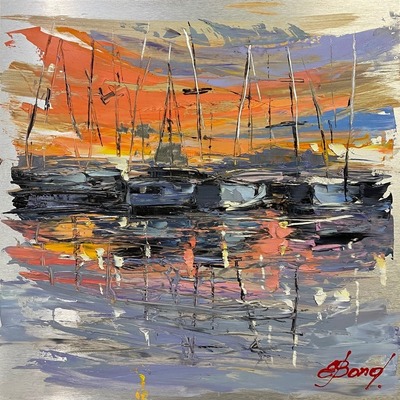 ELENA BOND -  Sun Down - Oil on Metal Panel - 12x12 inches