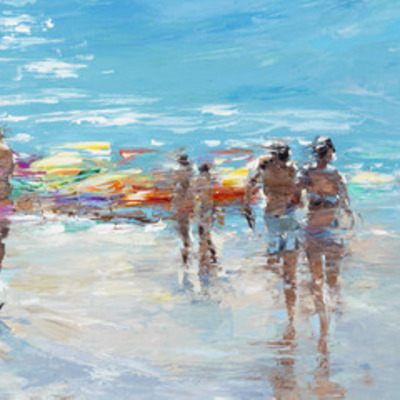 ELENA BOND -  Perfect Beach Day - Mixed Media on Canvas - 24x60 inches