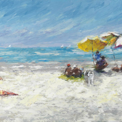 ELENA BOND -  Meet Me At The Beach - Mixed Media on Canvas - 30x60 inches