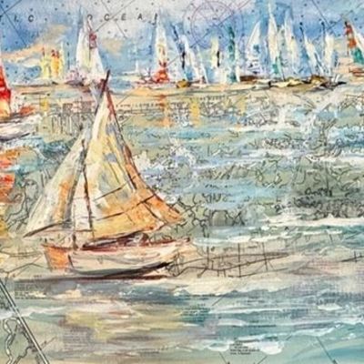 ELENA BOND - Cape May Chart Series lV - Mixed Media Canvas - 16x54 inches